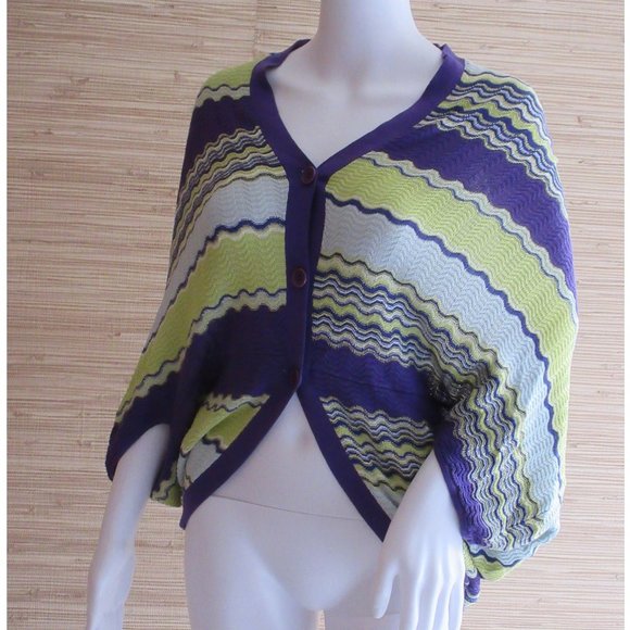 BCBGMaxAzria Multi Color Chevron Silk Blend Cardigan - Picture 2 of 5